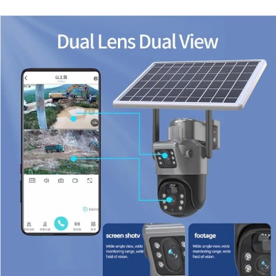 Dual Lens Solar Outdoor Security Surveillance Cameras With Solar Panel