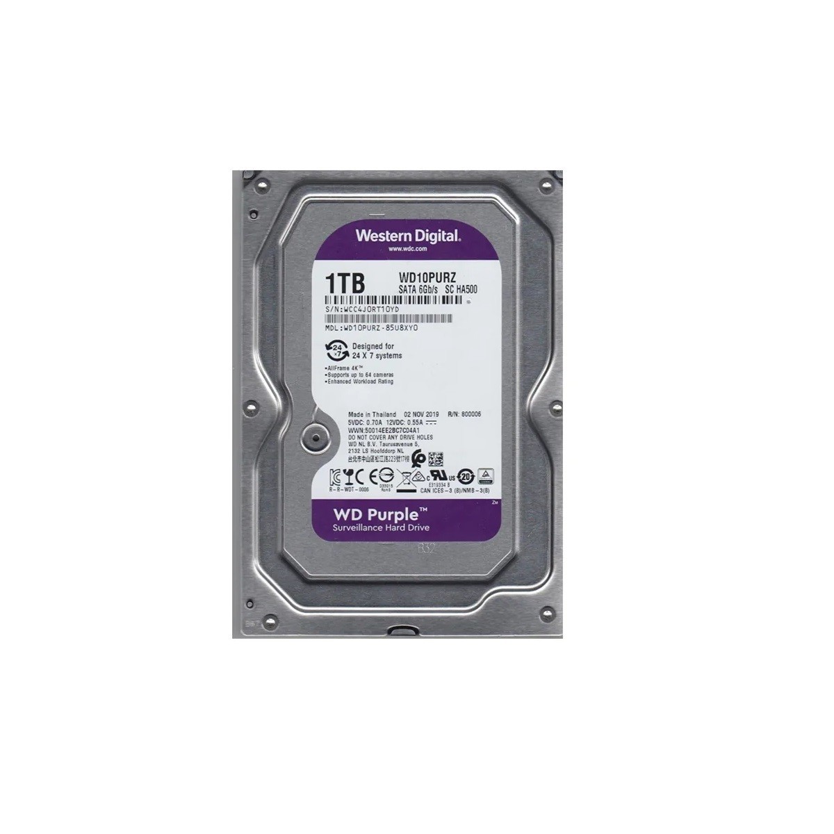 1TB WD WD10PURZ Purple 3.5-Inch Surveillance Hard Drive