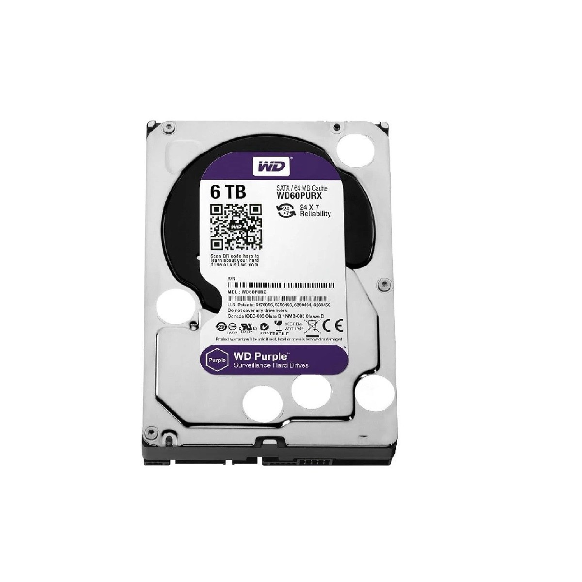 Western Digital 6TB WD Purple Surveillance Internal Hard Drive HDD - SATA 6 Gb/s, 256 MB Cache, 3.5" - WD64PURZ
